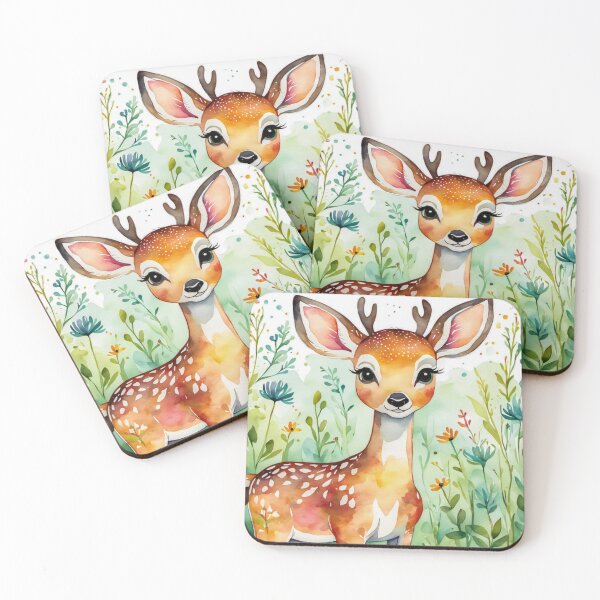 Item preview, Cute Deer Happily in A Sunny Meadow With Wildflowers in Cartoon Watercolor Painting designed and sold by MyArt23.