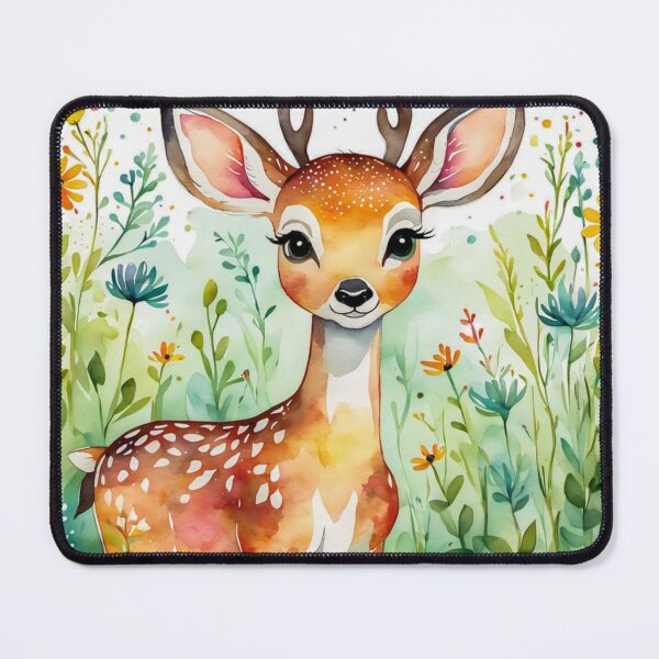 Item preview, Cute Deer Happily in A Sunny Meadow With Wildflowers in Cartoon Watercolor Painting designed and sold by MyArt23.