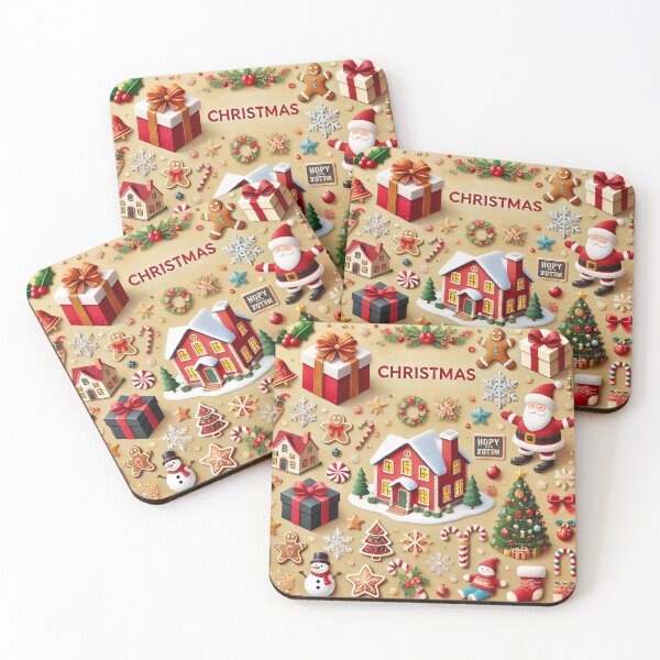 Item preview, A festive collage of Christmas decorations, treats, and ornaments on a bright yellow background designed and sold by homydesign.