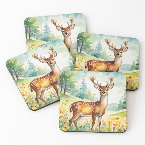 Item preview, A Cute Deer Happily in A Sunny Meadow With Wildflowers in Cartoon Watercolor Painting designed and sold by MyArt23.