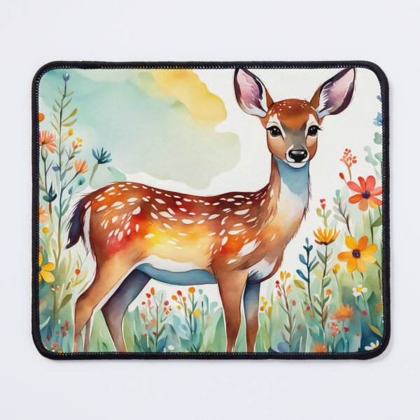 Item preview, A Cute Deer Happily in A Sunny Meadow With Wildflowers in Cartoon Watercolor Painting designed and sold by MyArt23.