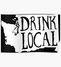Drink Local Washington State Outline Craft Beer Poster