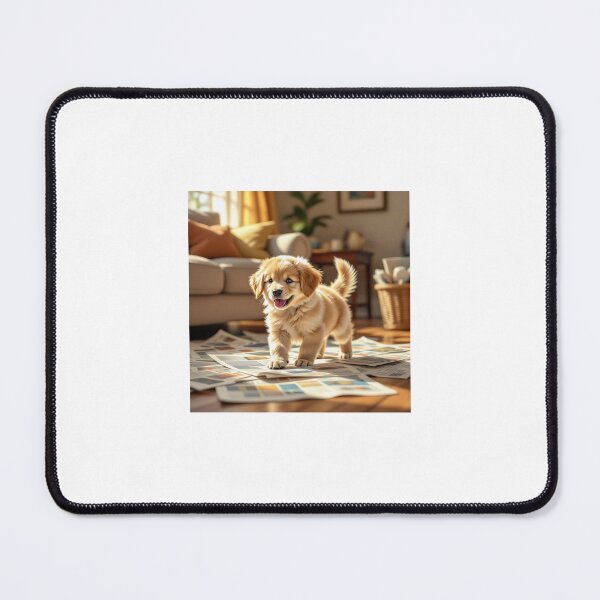 Item preview, Puppy on Newspaper — Cute Dog Art Print designed and sold by WhimsyByPaul.redbubble.com.