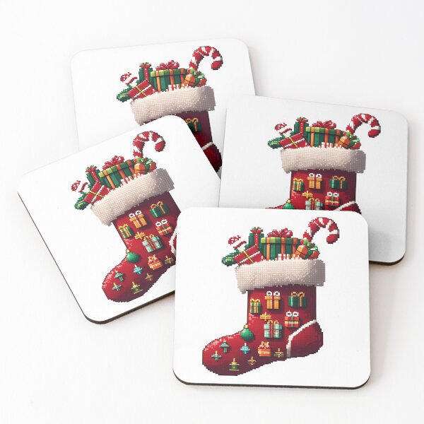 Item preview, Cute Pixel Christmas Stocking Overflowing with Tiny Gifts designed and sold by BankMano.
