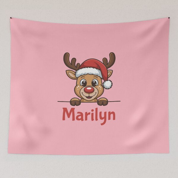 Artikelvorschau, Niedliche Weihnachts-Rentier-Grafik von Marilyn mit Weihnachtsmannmütze | Personalisierte Geschenkidee für Weihnachten entworfen und verkauft von 89BLACK.