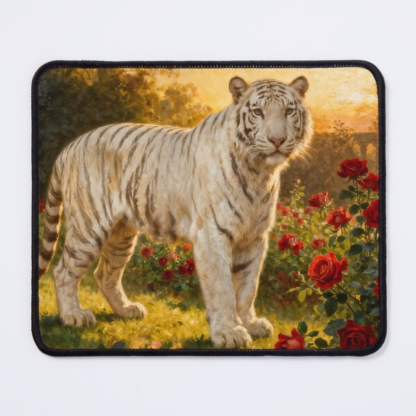 Item preview, White Tiger in the Roses II designed and sold by Silver Calico Studio.
