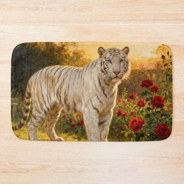 Item preview, White Tiger in the Roses II designed and sold by Silver Calico Studio.