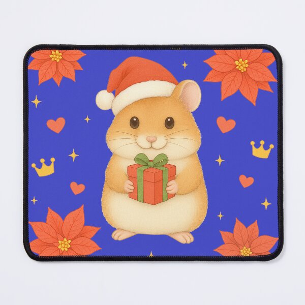 Item preview, Christmas Hamster with Poinsettia - Navy designed and sold by HIMEKARI.