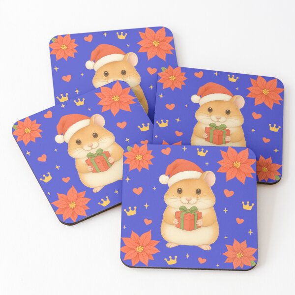 Item preview, Christmas Hamster with Poinsettia - Navy designed and sold by HIMEKARI.