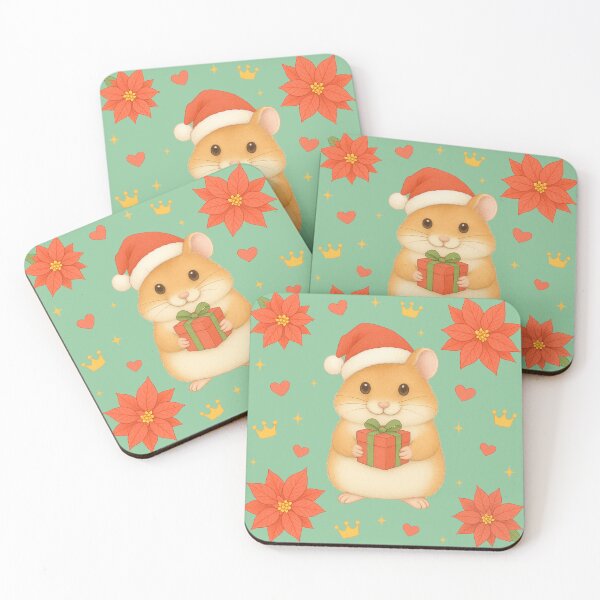 Item preview, Christmas Hamster with Poinsettia - Green designed and sold by HIMEKARI.