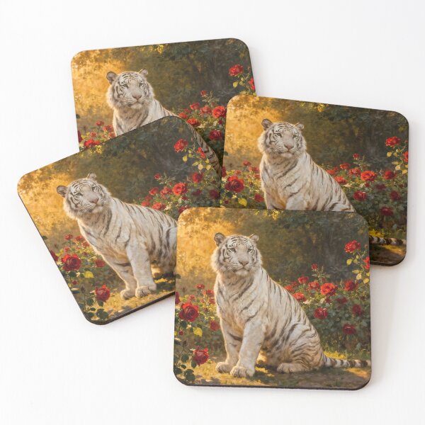 Item preview, White Tiger in the Roses III designed and sold by Silver Calico Studio.