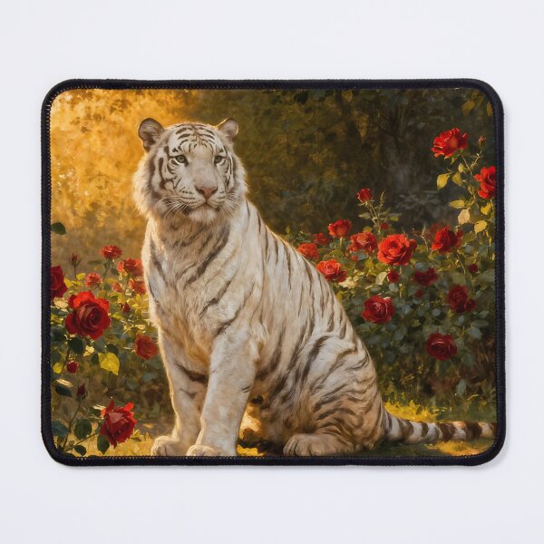 Item preview, White Tiger in the Roses III designed and sold by Silver Calico Studio.