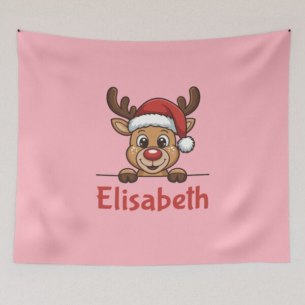 Artikelvorschau, Elisabeth – Niedliche Weihnachtsrentier-Grafik mit Weihnachtsmannmütze | Personalisierte Geschenkidee für Weihnachten entworfen und verkauft von 89BLACK.