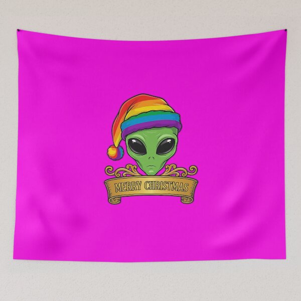 Item preview, Christmas Alien with Santa Claus rainbow hat designed and sold by RATIO CREATIVA.