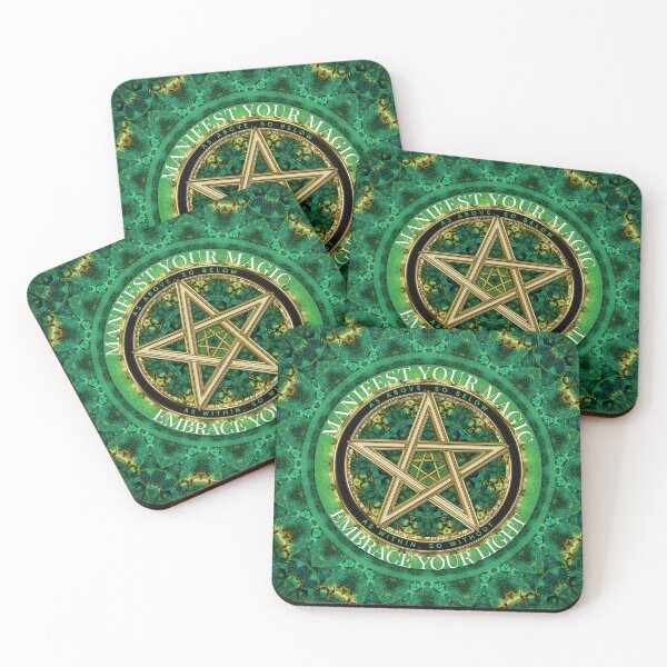Item preview, Nature Green Mandala Manifest Your Magic Golden Pentacle designed and sold by webgrrl.
