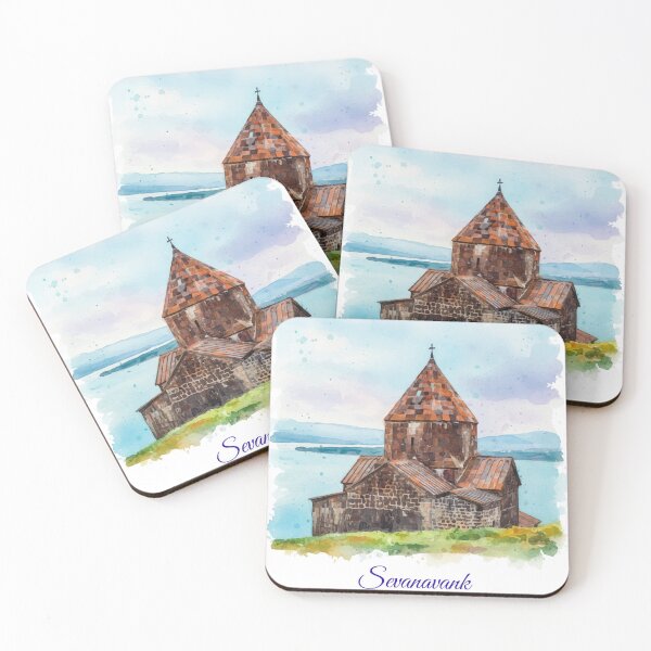 Item preview, Sevanavank Monastery Watercolor Lake Sevan Armenia Art Print designed and sold by NareArt.