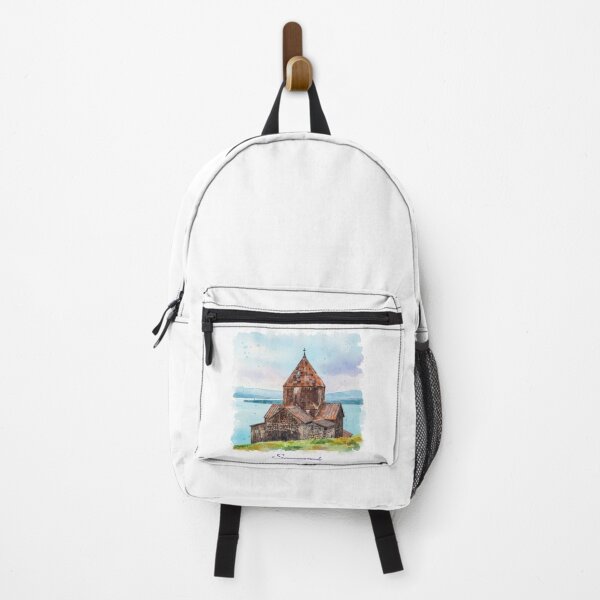Item preview, Sevanavank Monastery Watercolor Lake Sevan Armenia Art Print designed and sold by NareArt.