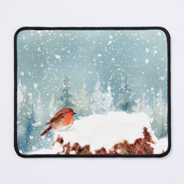 Item preview, Robin perched on a tree stump in the snowfall. Original painting. designed and sold by WatercolourLily.
