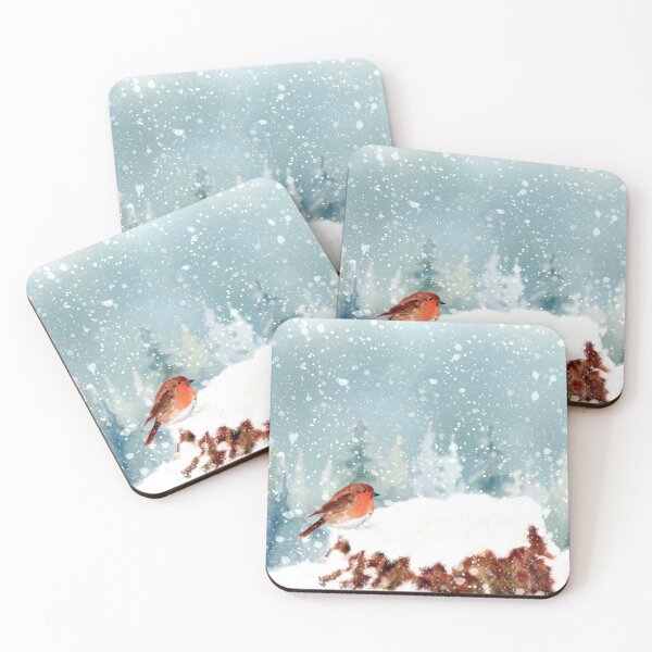 Item preview, Robin perched on a tree stump in the snowfall. Original painting. designed and sold by WatercolourLily.