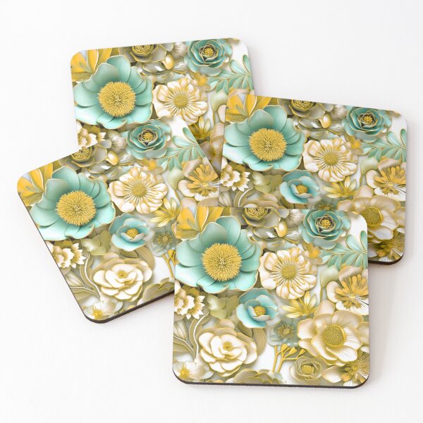Artikelvorschau, Elegantes Aquamarin- und goldenes Blumenmuster im Vintage-Stil entworfen und verkauft von DEC02.