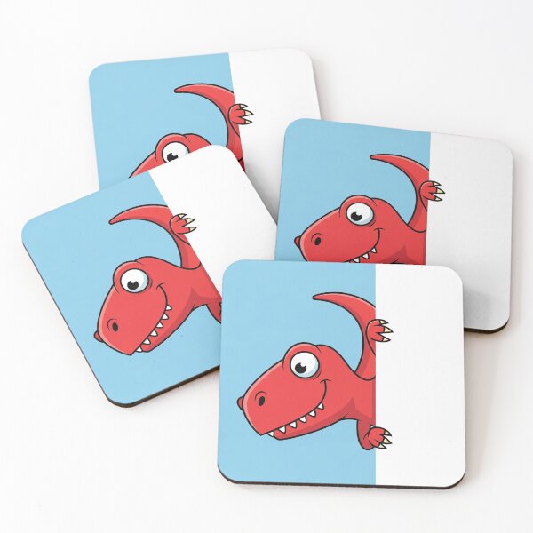 Item preview, Happy Red Cartoon Dinosaur Peeking Around a Blank  Banner or Sign with Copy Space designed and sold by vqriadhit.