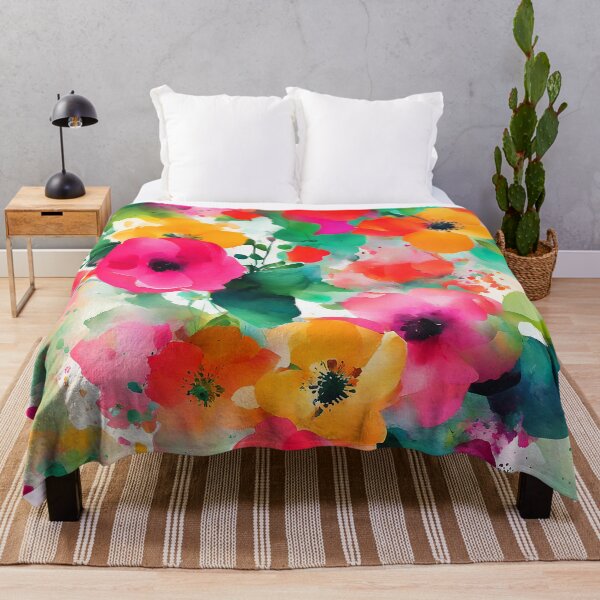Aperçu de l'œuvre Motif floral abstrait rose et jaune vibrant avec feuilles créée et vendue par DEC02.