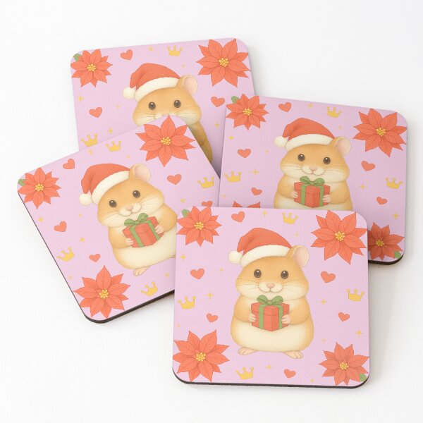 Item preview, Christmas Hamster with Poinsettia - Pink designed and sold by HIMEKARI.