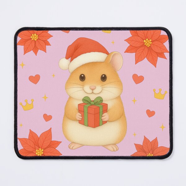 Item preview, Christmas Hamster with Poinsettia - Pink designed and sold by HIMEKARI.