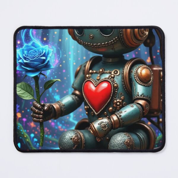 Item preview, Steampunk Robot with a Luminous Heart and Magical Blue Rose designed and sold by artsnico.