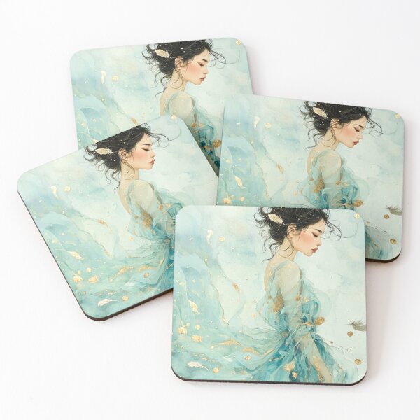 Item preview, Azure Dreamscape – Ethereal Woman in Flowing Blue & Gold Art - AI Art designed and sold by Couture Legends.