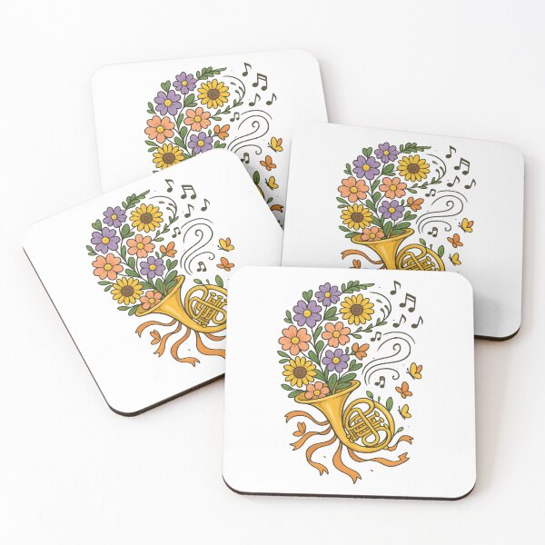 Item preview, Floral French Horn – Whimsical Music and Flower Art Illustration designed and sold by inkoutninja.