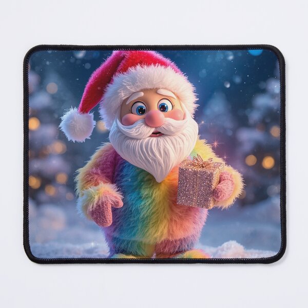 Item preview, Rainbow Plush Santa – A Magical Burst of Holiday Joy designed and sold by PixelVibe782.