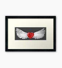 Red Ruby Heart Gem with White Wings Framed Print