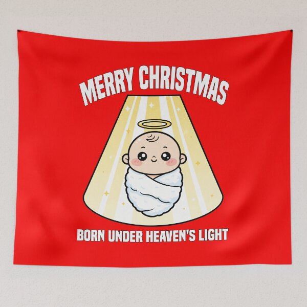 Item preview, MERRY CHRISTMAS - BORN UNDER HEAVEN'S LIGHT | Baby Jesus Heavenly Glow | Religious Nativity Design designed and sold by KEF Custom.