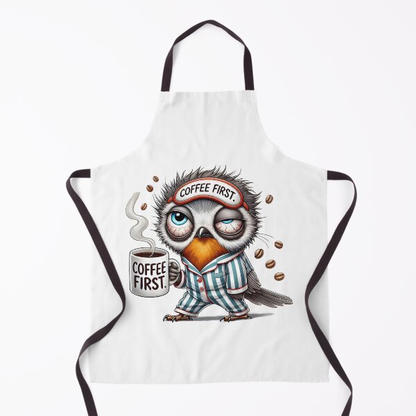 Item preview, Sleepy Coffee First Bird – Funny Tired Cartoon Owl with Latte designed and sold by Lulunza.