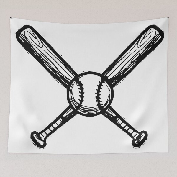 Item preview, Crossed Baseball Bats and Ball Graphic - Black on White Hand-Drawn Design designed and sold by EpicSportsArt.