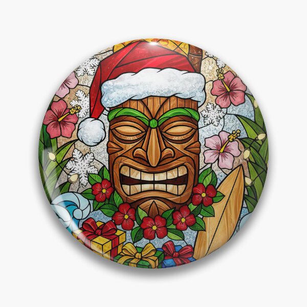 Item preview, Tropical Tiki Santa Stained Glass Christmas Holiday designed and sold by SpookshowDesign.