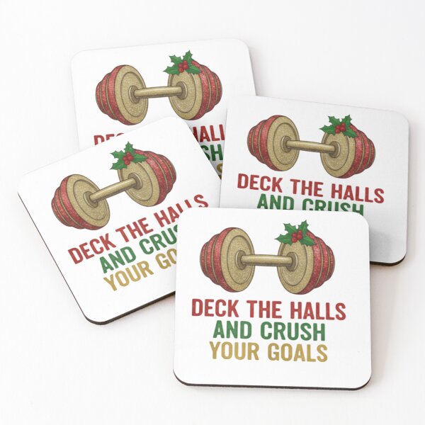 Item preview, Christmas Workout T-Shirt: Festive Dumbbell Ornament with Holly. Deck the Halls and Crush Your Goals Quote designed and sold by ZyxDes.