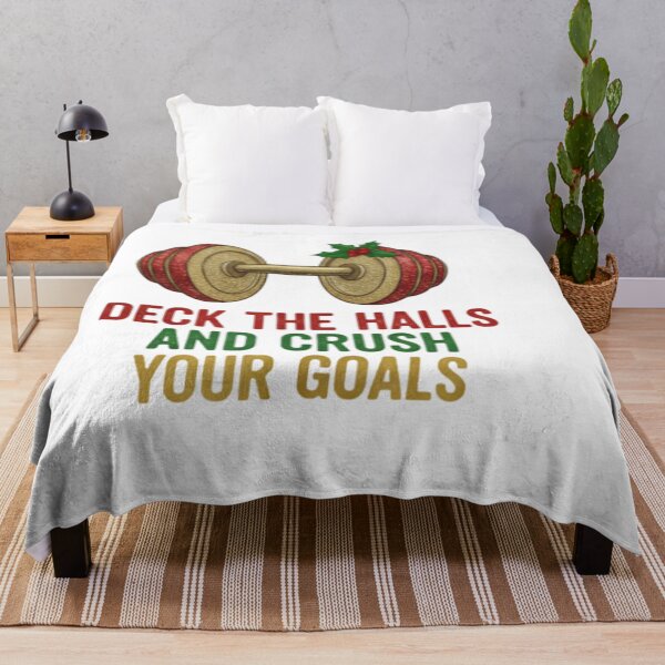 Item preview, Christmas Workout T-Shirt: Festive Dumbbell Ornament with Holly. Deck the Halls and Crush Your Goals Quote designed and sold by ZyxDes.
