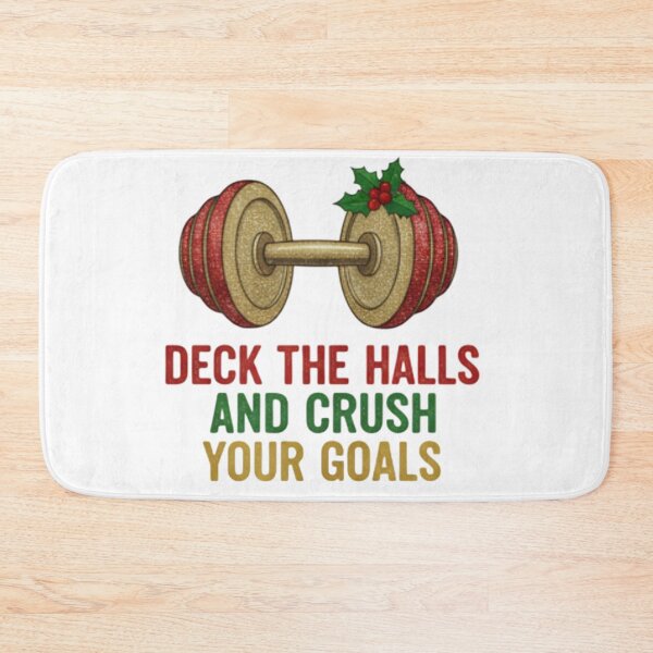 Item preview, Christmas Workout T-Shirt: Festive Dumbbell Ornament with Holly. Deck the Halls and Crush Your Goals Quote designed and sold by ZyxDes.