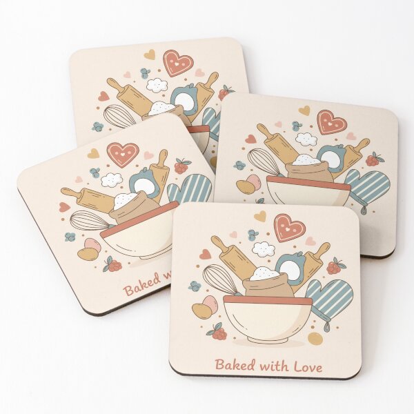 Item preview, Baked with Love Kitchen Illustration - Cute Modern Home Baker Design - Whisk and Rolling Pin Graphic designed and sold by Wordoncloth.