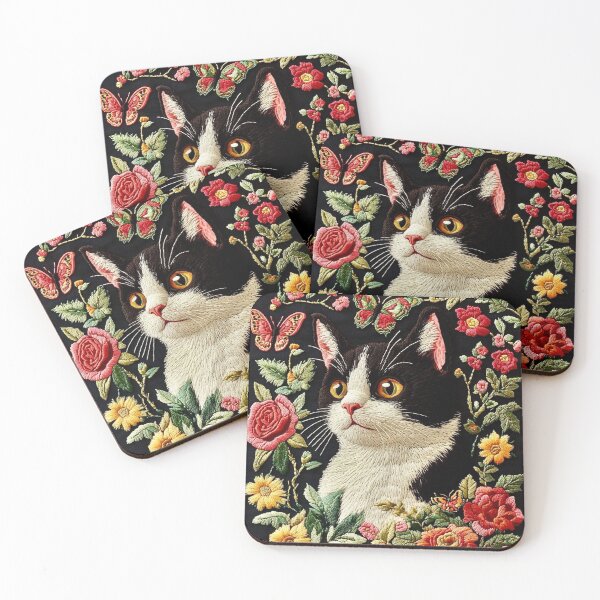 Item preview, Embroidered Cat & Floral Garden designed and sold by Myra365Art.
