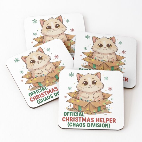 Item preview, Official Christmas Helper (Chaos Division) Cat T-Shirt: Funny Feline in Gift Box with Lights & Snowflakes designed and sold by ZyxDes.