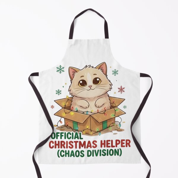 Item preview, Official Christmas Helper (Chaos Division) Cat T-Shirt: Funny Feline in Gift Box with Lights & Snowflakes designed and sold by ZyxDes.