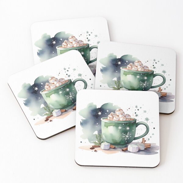 Artikelvorschau, Winterzauber – Grüne Tasse mit heißer Schokolade entworfen und verkauft von Rose Design & Photos.