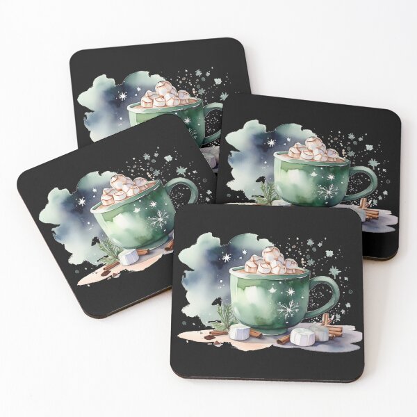 Artikelvorschau, Winterzauber – Grüne Tasse mit heißer Schokolade entworfen und verkauft von Rose Design & Photos.
