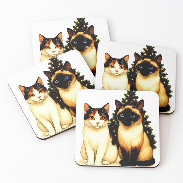Item preview, Realistic Siamese & Calico Cats Christmas Tree Portrait | Traditional Holiday Art designed and sold by meesub.