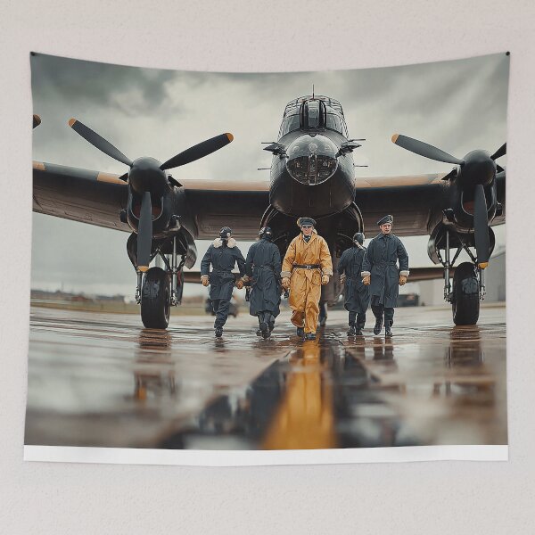Item preview, British Lancaster Ready for Mission with Ground Crew Nearby designed and sold by Skyframe Aviation.