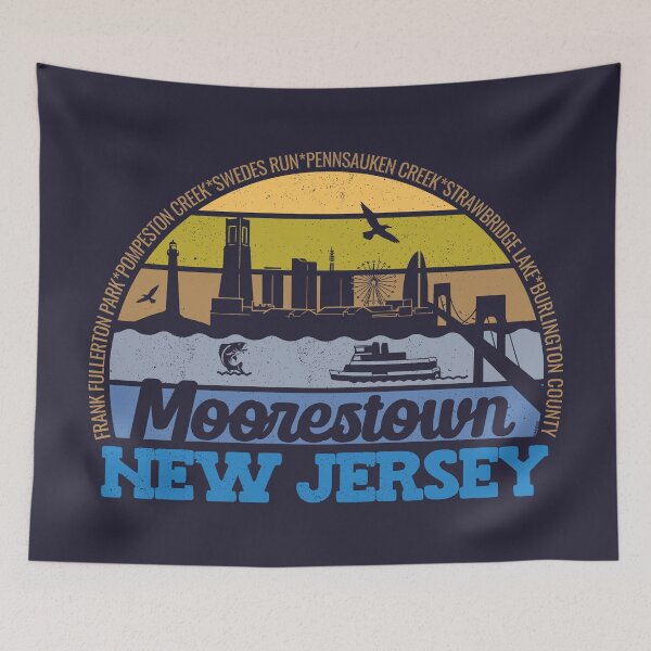 Item preview, Moorestown New Jersey Sunset Retro Vintage Local Pride Logo designed and sold by CRHPOD20.