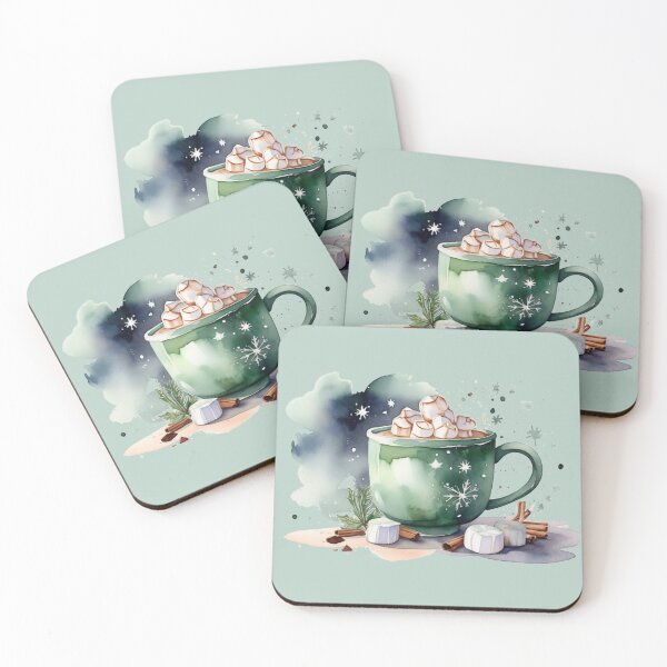Artikelvorschau, Winterzauber – Grüne Tasse mit heißer Schokolade entworfen und verkauft von Rose Design & Photos.